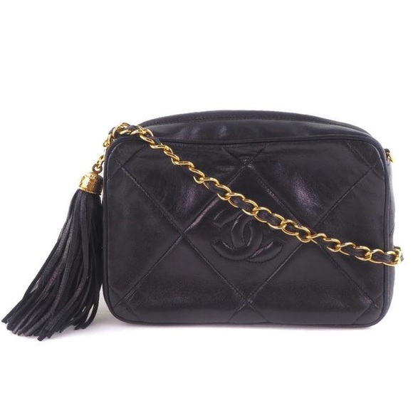 CHANEL Vintage Black Quilted Lambskin Camera Bag 100% Authentic
